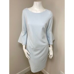 Calvin Klein Light Blue Bell Sleeve Sheath Dress Size 8 Wedding Cocktail Party